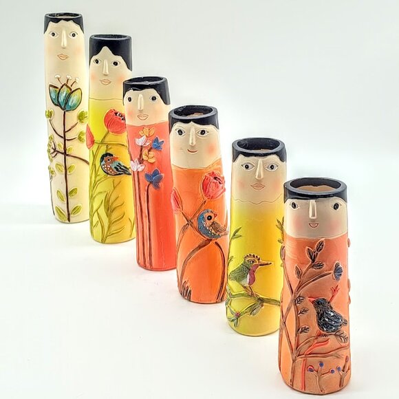 Set of 6 Hand-Painted Bohemian Family Bud Vases - Picture 1 of 6